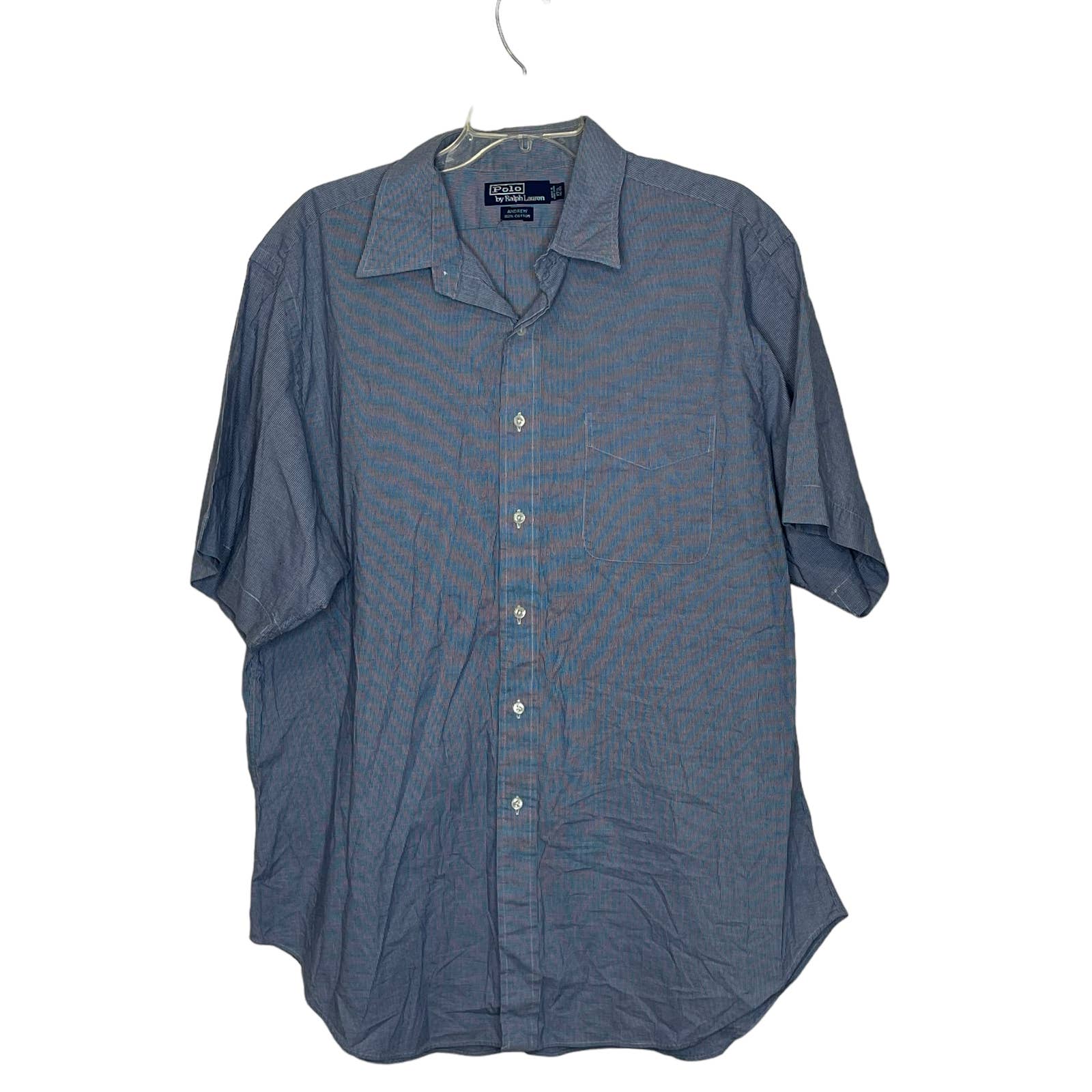 Polo Ralph Lauren Ss Dress Shirt Andrew Size 17.5-36/37 Blue White 100% Cotton